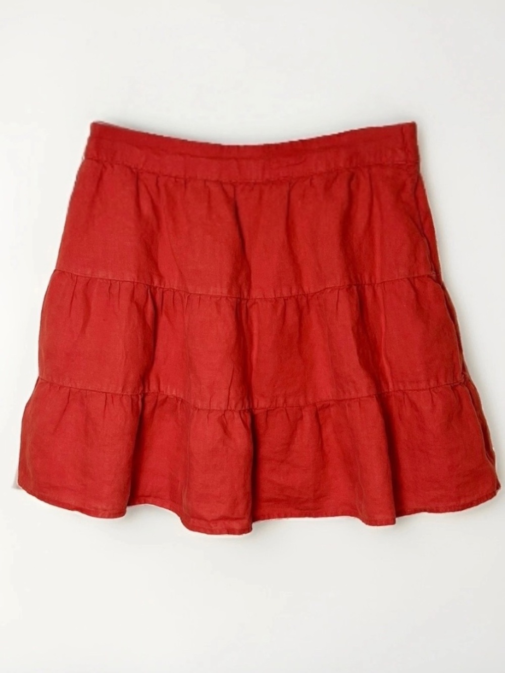 Boden Red 100% Linen Tiered Ruffle Mini Skirt 8P - Picture 2 of 5